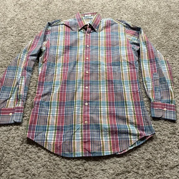 Peter Millar Plaid Button Up Long Sleeve Shirt Men's SZ M Multicolor 100% Cotton - Picture 2 of 9